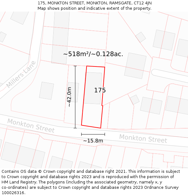 175, MONKTON STREET, MONKTON, RAMSGATE, CT12 4JN: Plot and title map