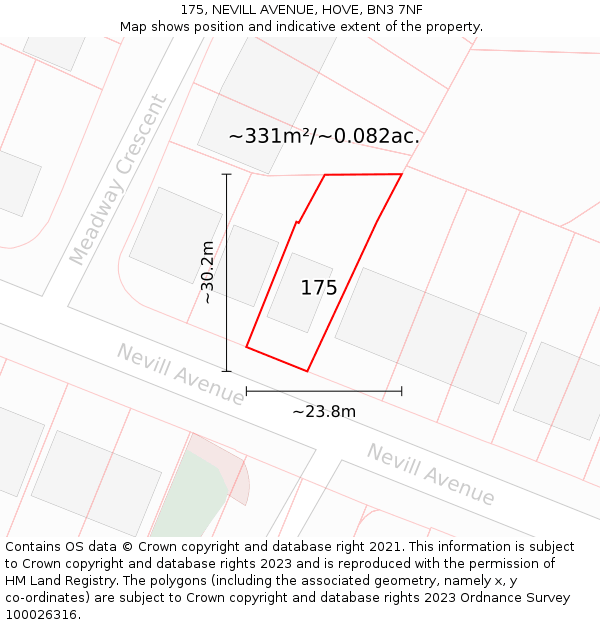 175, NEVILL AVENUE, HOVE, BN3 7NF: Plot and title map