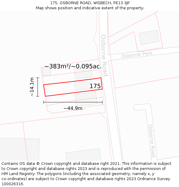 175, OSBORNE ROAD, WISBECH, PE13 3JP: Plot and title map