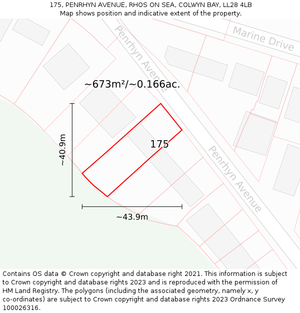 175, PENRHYN AVENUE, RHOS ON SEA, COLWYN BAY, LL28 4LB: Plot and title map