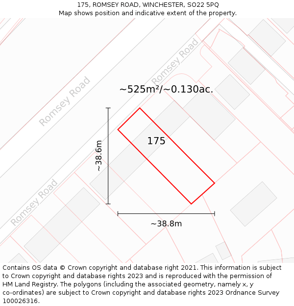 175, ROMSEY ROAD, WINCHESTER, SO22 5PQ: Plot and title map