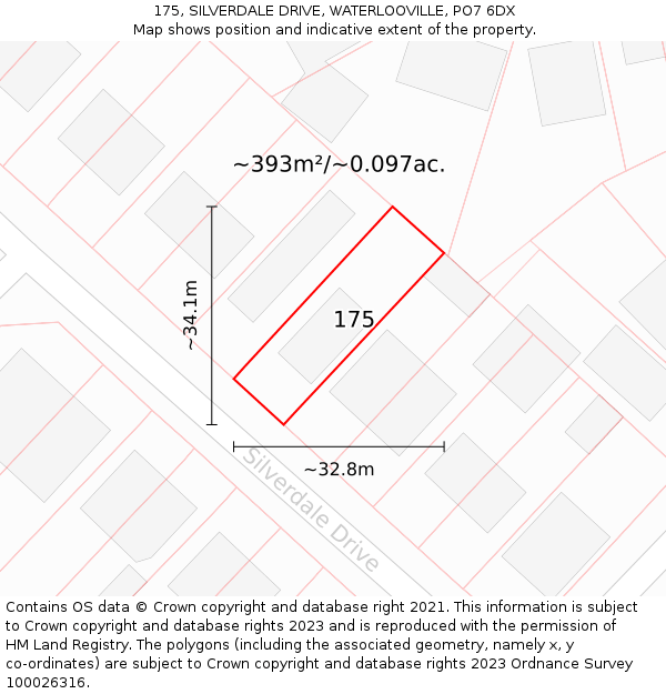 175, SILVERDALE DRIVE, WATERLOOVILLE, PO7 6DX: Plot and title map