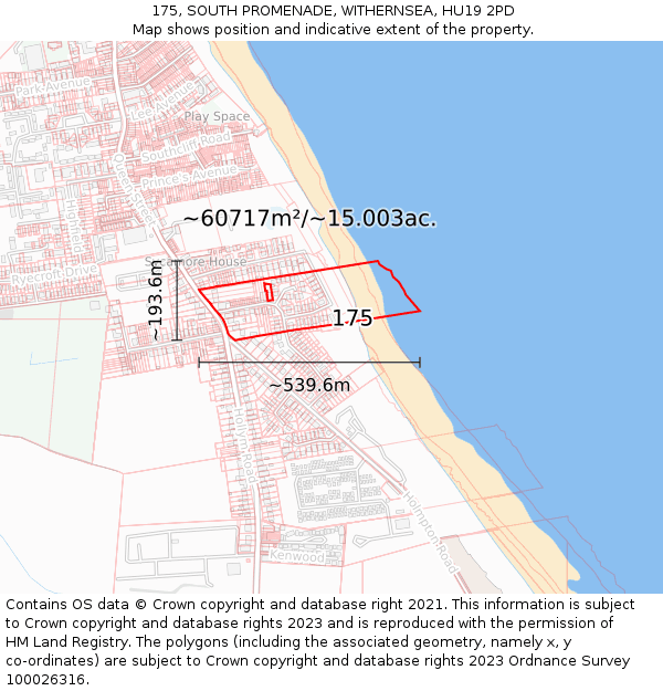 175, SOUTH PROMENADE, WITHERNSEA, HU19 2PD: Plot and title map