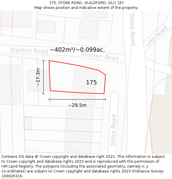 175, STOKE ROAD, GUILDFORD, GU1 1EY: Plot and title map