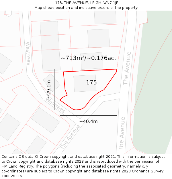 175, THE AVENUE, LEIGH, WN7 1JF: Plot and title map