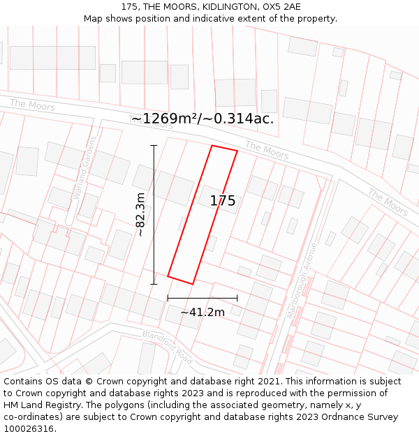 175, THE MOORS, KIDLINGTON, OX5 2AE: Plot and title map