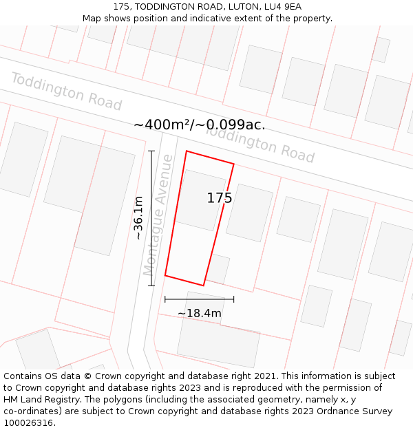 175, TODDINGTON ROAD, LUTON, LU4 9EA: Plot and title map