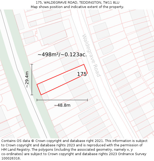 175, WALDEGRAVE ROAD, TEDDINGTON, TW11 8LU: Plot and title map