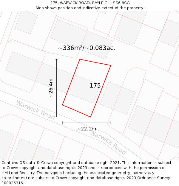 175, WARWICK ROAD, RAYLEIGH, SS6 8SG: Plot and title map