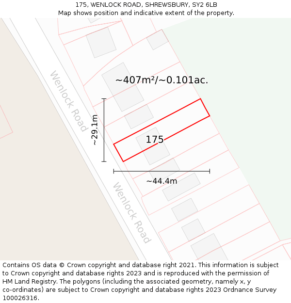 175, WENLOCK ROAD, SHREWSBURY, SY2 6LB: Plot and title map