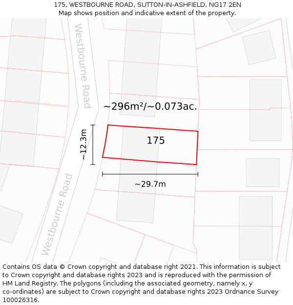 175, WESTBOURNE ROAD, SUTTON-IN-ASHFIELD, NG17 2EN: Plot and title map