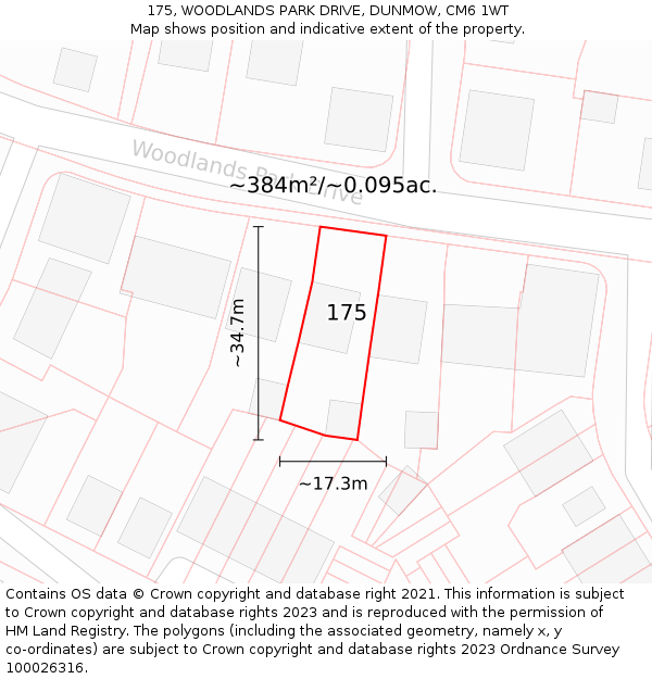 175, WOODLANDS PARK DRIVE, DUNMOW, CM6 1WT: Plot and title map