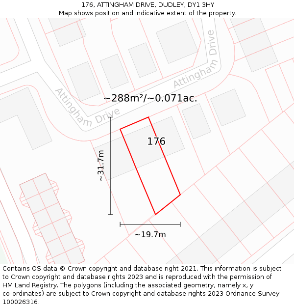 176, ATTINGHAM DRIVE, DUDLEY, DY1 3HY: Plot and title map