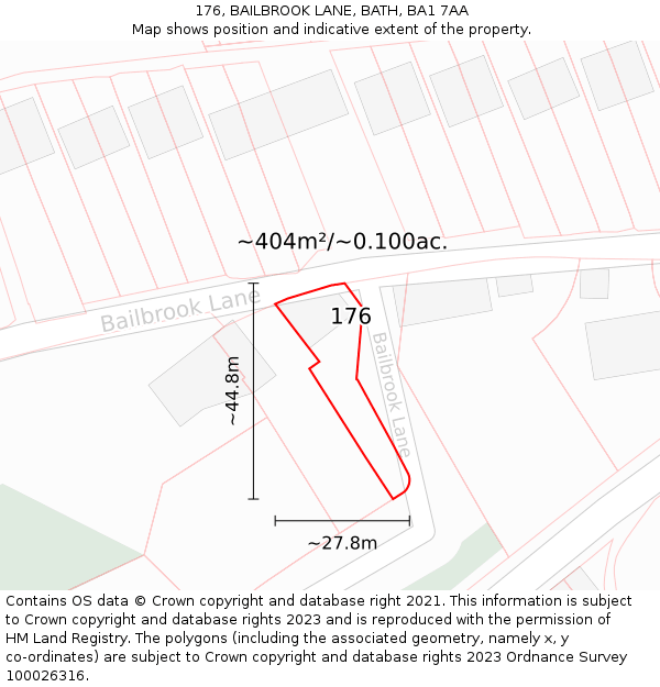 176, BAILBROOK LANE, BATH, BA1 7AA: Plot and title map