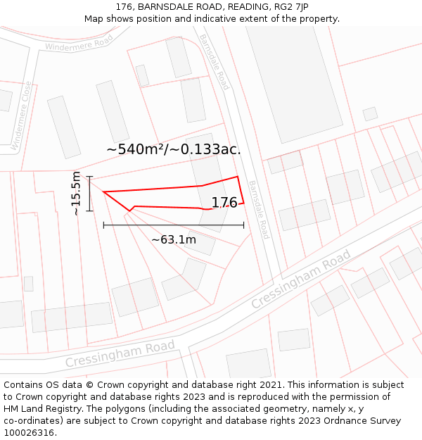 176, BARNSDALE ROAD, READING, RG2 7JP: Plot and title map