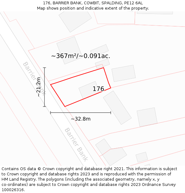 176, BARRIER BANK, COWBIT, SPALDING, PE12 6AL: Plot and title map