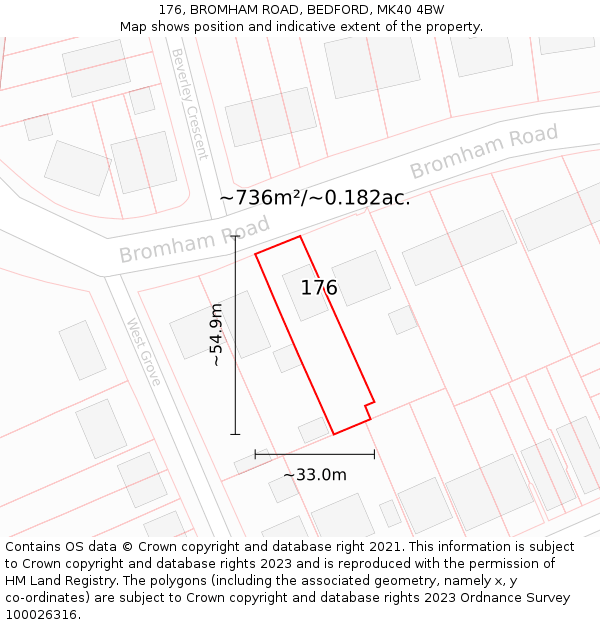 176, BROMHAM ROAD, BEDFORD, MK40 4BW: Plot and title map