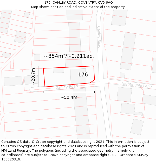 176, CANLEY ROAD, COVENTRY, CV5 6AQ: Plot and title map