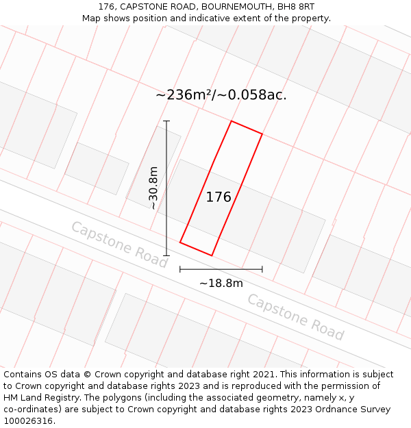 176, CAPSTONE ROAD, BOURNEMOUTH, BH8 8RT: Plot and title map