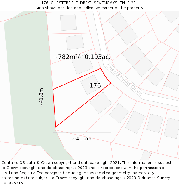 176, CHESTERFIELD DRIVE, SEVENOAKS, TN13 2EH: Plot and title map