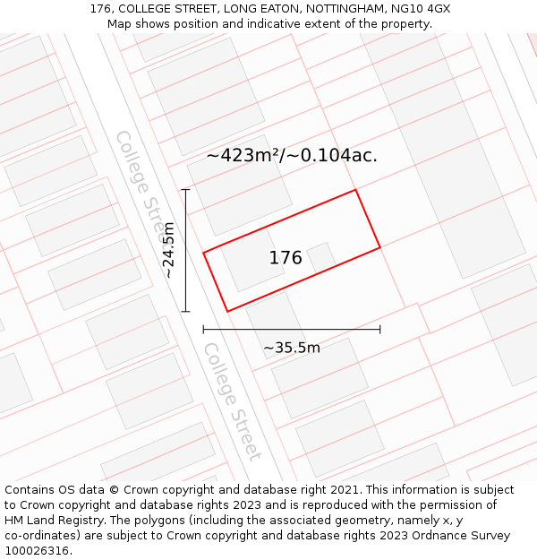 176, COLLEGE STREET, LONG EATON, NOTTINGHAM, NG10 4GX: Plot and title map