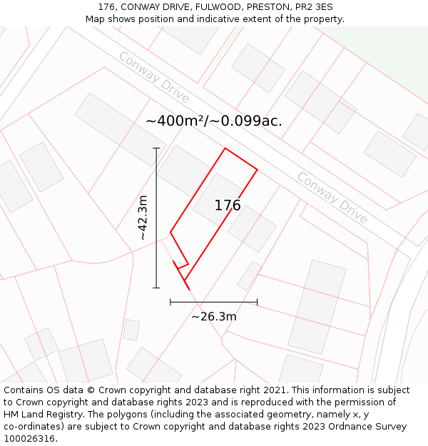 176, CONWAY DRIVE, FULWOOD, PRESTON, PR2 3ES: Plot and title map