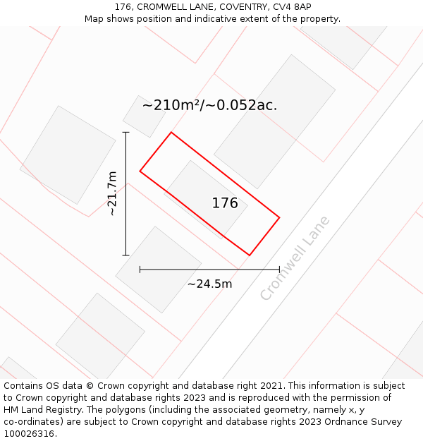 176, CROMWELL LANE, COVENTRY, CV4 8AP: Plot and title map