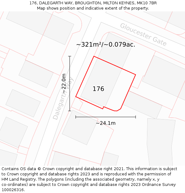 176, DALEGARTH WAY, BROUGHTON, MILTON KEYNES, MK10 7BR: Plot and title map