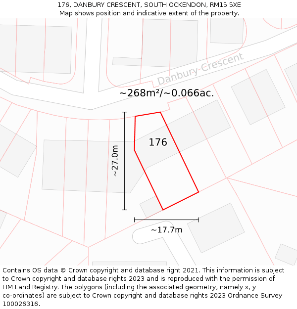 176, DANBURY CRESCENT, SOUTH OCKENDON, RM15 5XE: Plot and title map