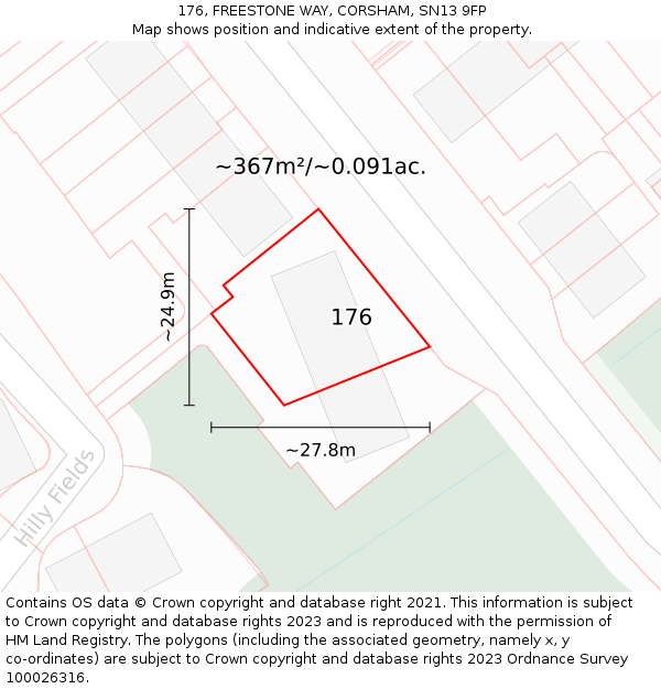 176, FREESTONE WAY, CORSHAM, SN13 9FP: Plot and title map