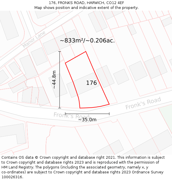 176, FRONKS ROAD, HARWICH, CO12 4EF: Plot and title map
