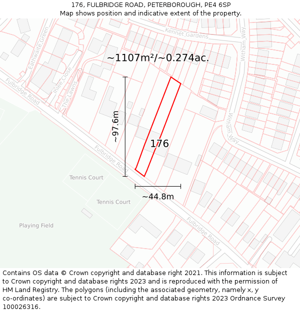 176, FULBRIDGE ROAD, PETERBOROUGH, PE4 6SP: Plot and title map