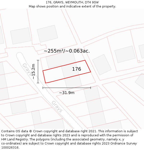 176, GRAYS, WEYMOUTH, DT4 9SW: Plot and title map