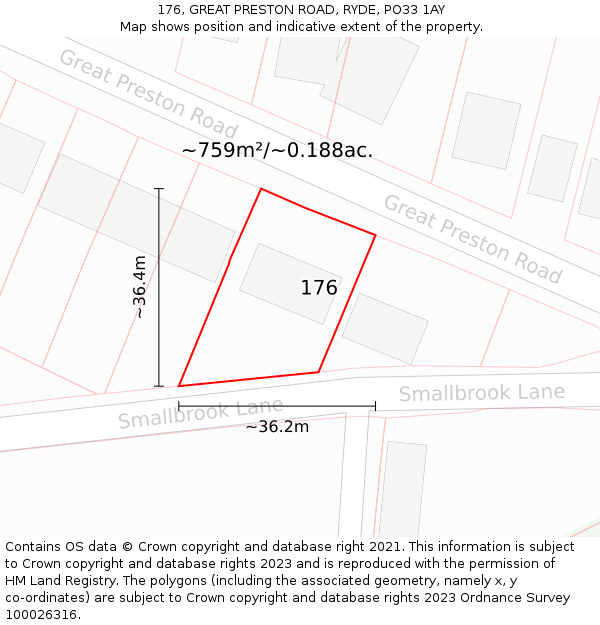 176, GREAT PRESTON ROAD, RYDE, PO33 1AY: Plot and title map