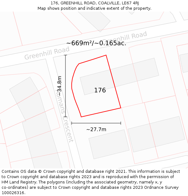 176, GREENHILL ROAD, COALVILLE, LE67 4RJ: Plot and title map