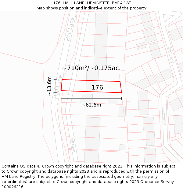 176, HALL LANE, UPMINSTER, RM14 1AT: Plot and title map