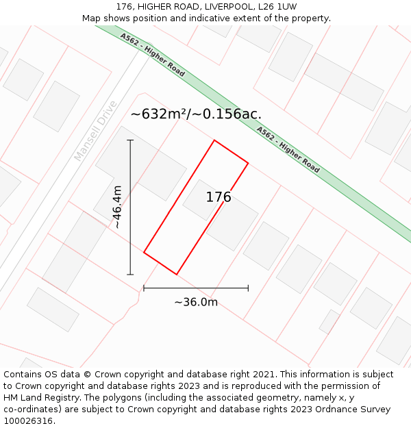 176, HIGHER ROAD, LIVERPOOL, L26 1UW: Plot and title map