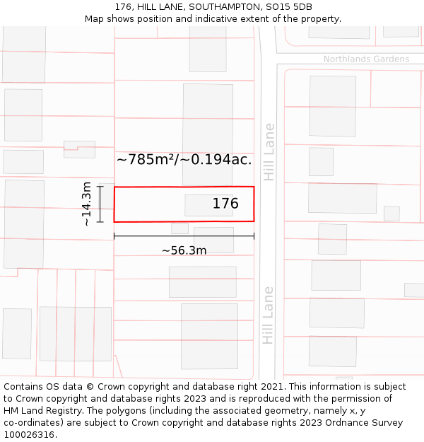 176, HILL LANE, SOUTHAMPTON, SO15 5DB: Plot and title map