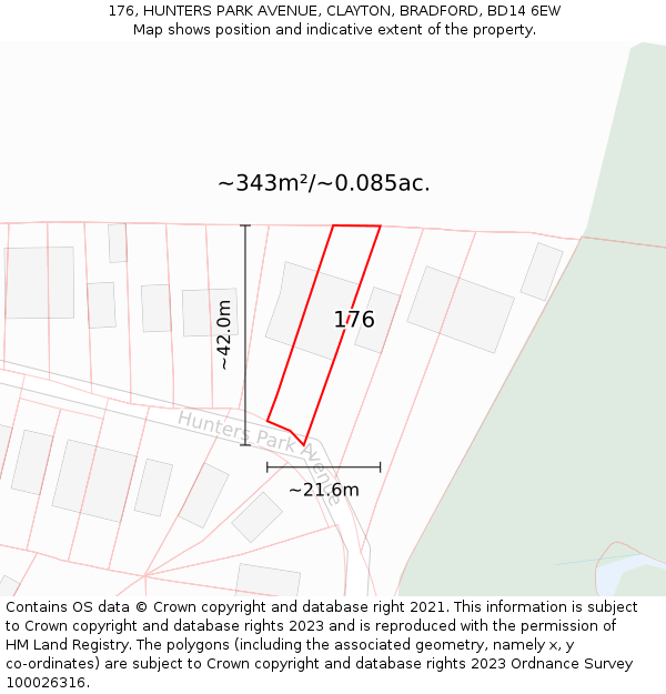 176, HUNTERS PARK AVENUE, CLAYTON, BRADFORD, BD14 6EW: Plot and title map