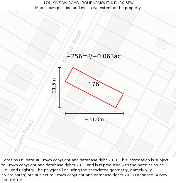 176, KINSON ROAD, BOURNEMOUTH, BH10 5EW: Plot and title map