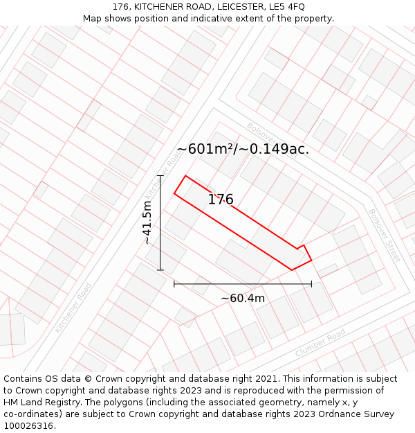 176, KITCHENER ROAD, LEICESTER, LE5 4FQ: Plot and title map