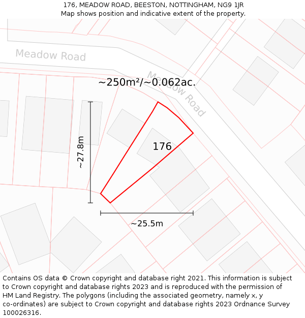 176, MEADOW ROAD, BEESTON, NOTTINGHAM, NG9 1JR: Plot and title map