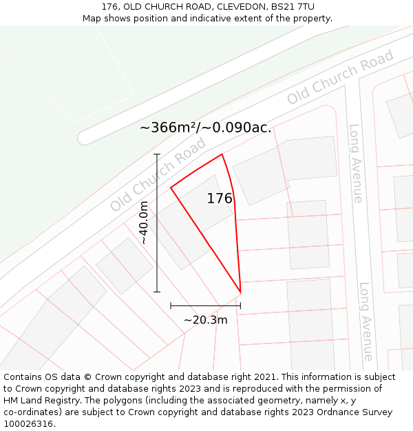 176, OLD CHURCH ROAD, CLEVEDON, BS21 7TU: Plot and title map