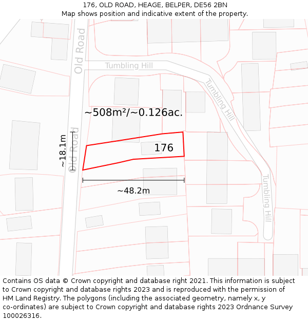 176, OLD ROAD, HEAGE, BELPER, DE56 2BN: Plot and title map