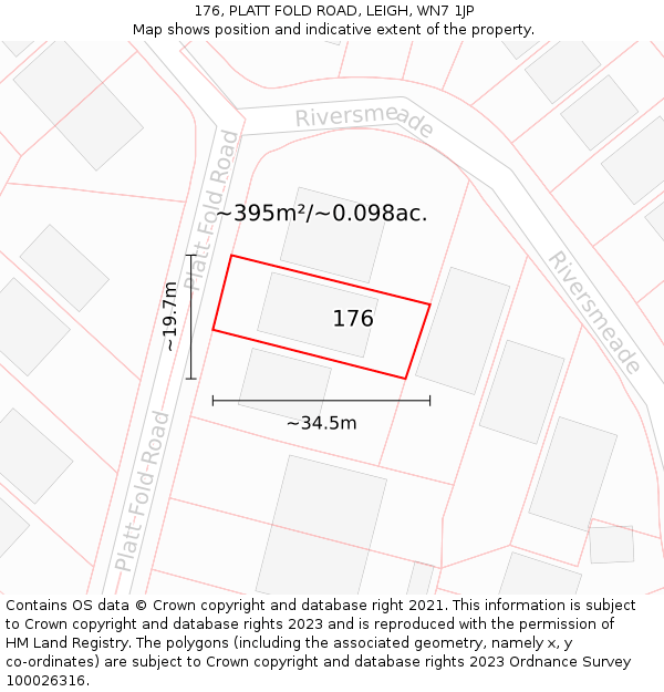 176, PLATT FOLD ROAD, LEIGH, WN7 1JP: Plot and title map