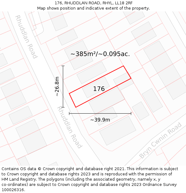 176, RHUDDLAN ROAD, RHYL, LL18 2RF: Plot and title map