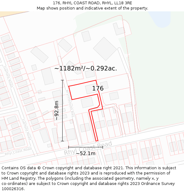 176, RHYL COAST ROAD, RHYL, LL18 3RE: Plot and title map