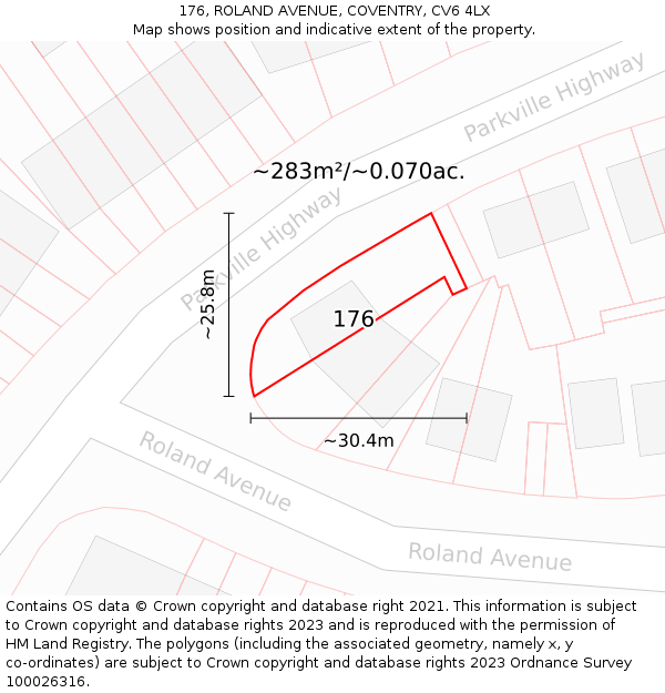 176, ROLAND AVENUE, COVENTRY, CV6 4LX: Plot and title map