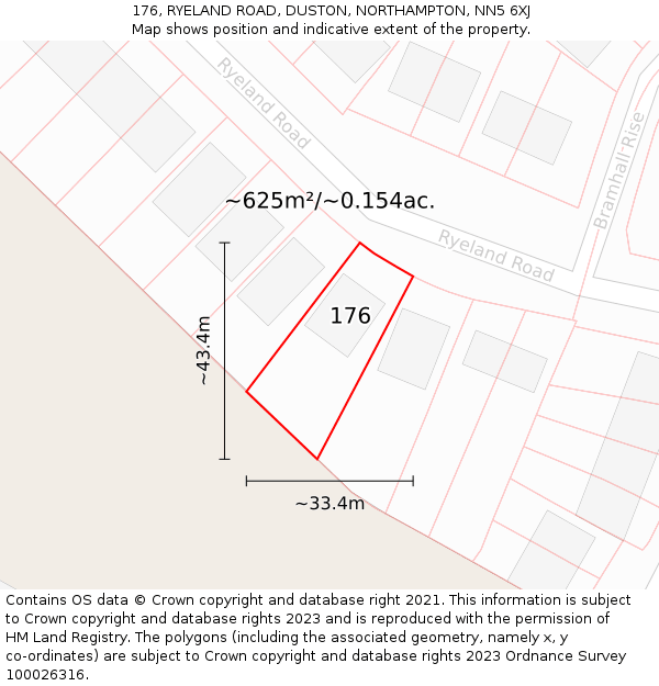 176, RYELAND ROAD, DUSTON, NORTHAMPTON, NN5 6XJ: Plot and title map