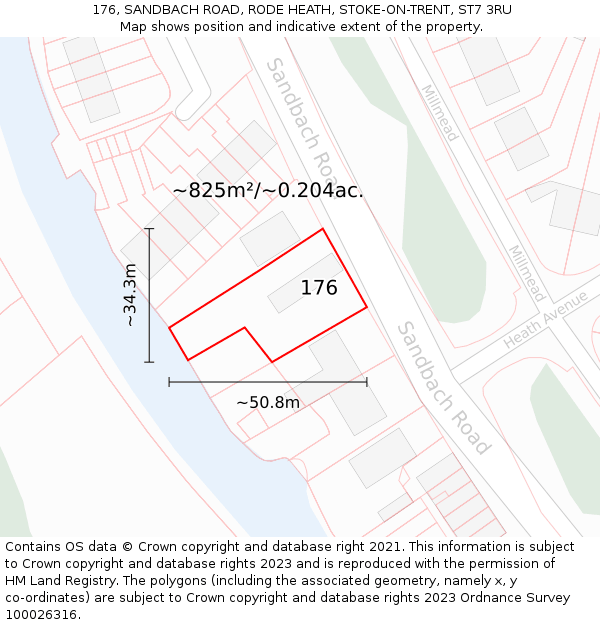 176, SANDBACH ROAD, RODE HEATH, STOKE-ON-TRENT, ST7 3RU: Plot and title map